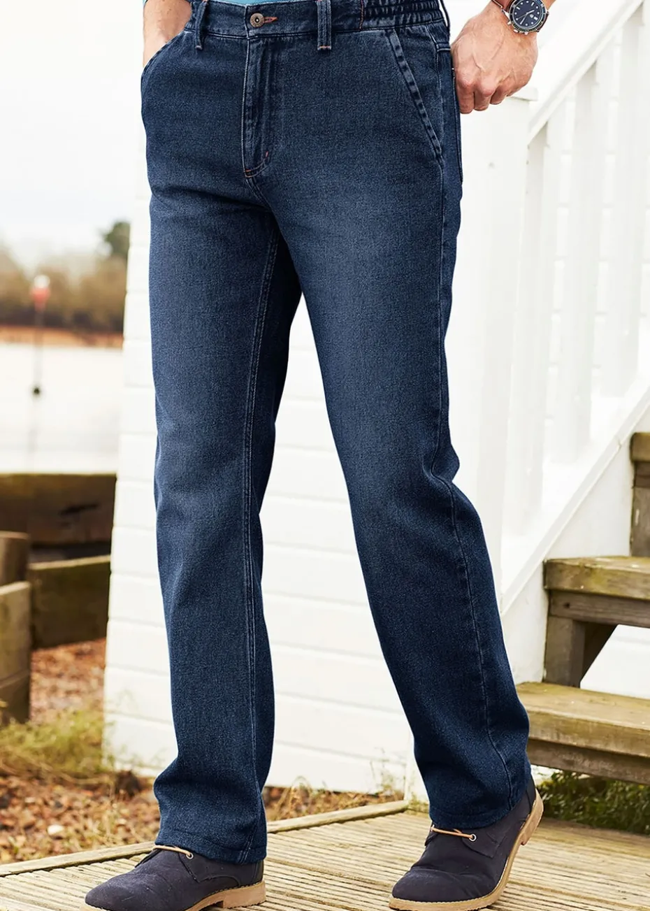 Cotton Traders Indigo Side Elasticated Straight-Fit Jeans