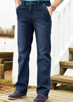 Cotton Traders Indigo Side Elasticated Straight-Fit Jeans
