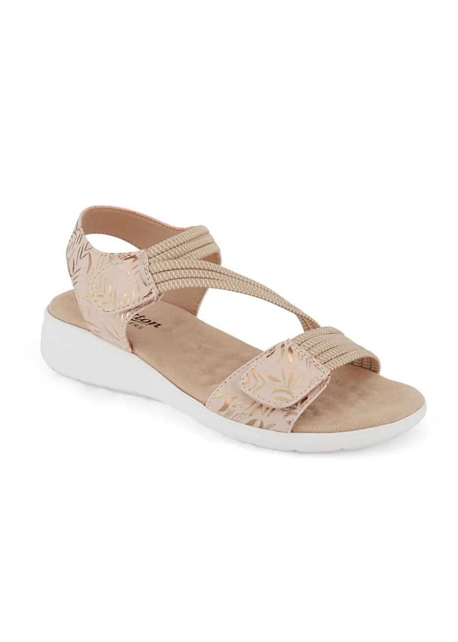 Cotton Traders Latte Elasticated Print Adjustable Sandals