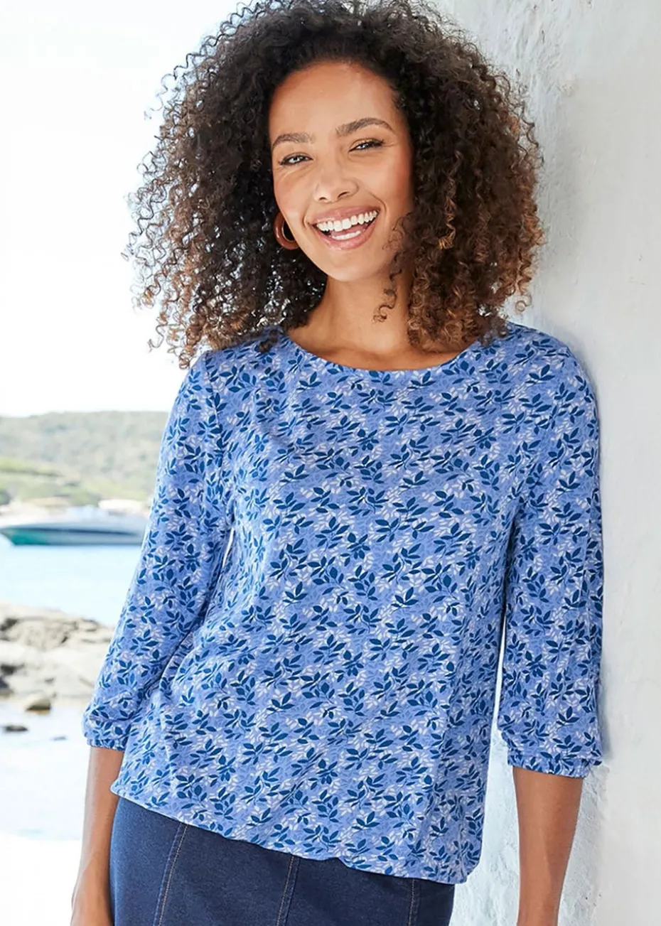 Cotton Traders Lavender Print Bubble Hem Top