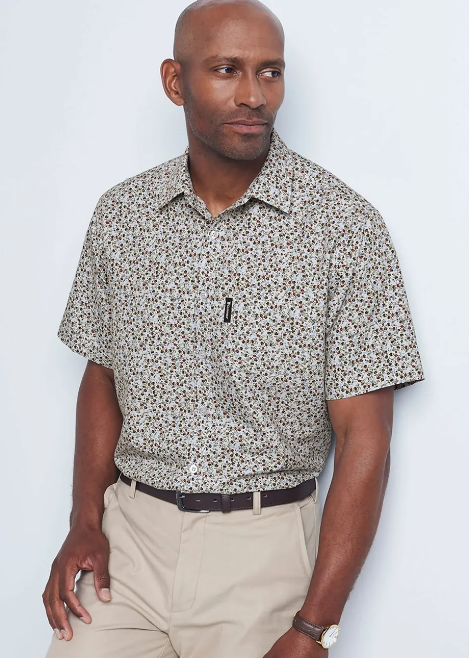 Cotton Traders Light Blue Guinness Short Sleeve Soft Touch Ditsy Leaf Print Shirt