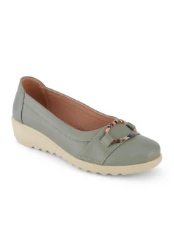 Cotton Traders Light Sage Soft Step Buckle Shoes