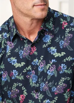 Cotton Traders Midnight Blue  Short Sleeve Soft Touch Print Shirt