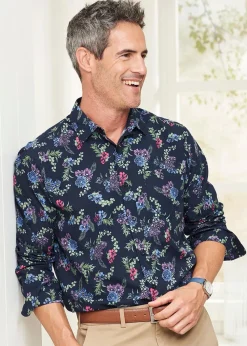 Cotton Traders Midnight Long Sleeve Soft Touch Print Shirt