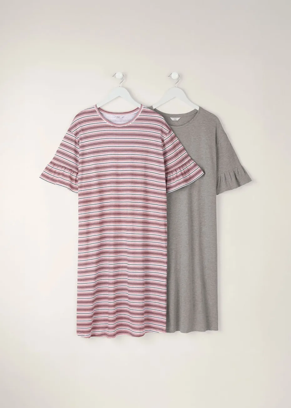 Cotton Traders Multi 2 Pack Ruffle Sleeve Nightdresses