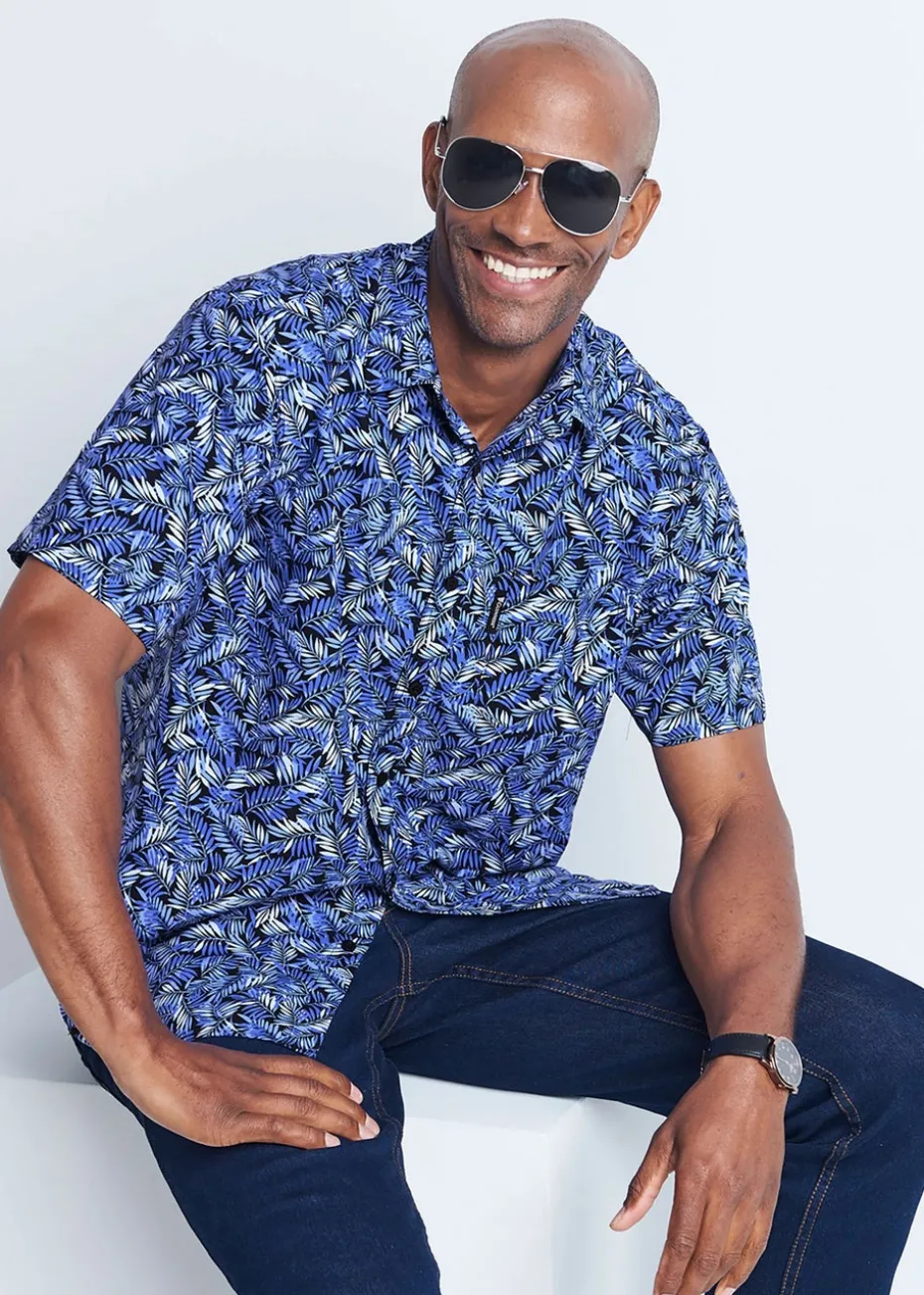 Cotton Traders Navy Guinness Short Sleeve Soft Touch Leaf Print Shirt