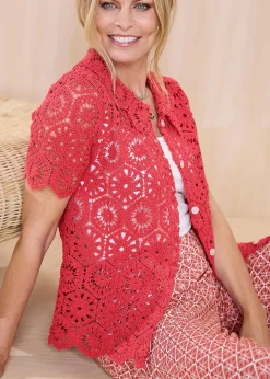 Cotton Traders Orange Crochet Cardigan