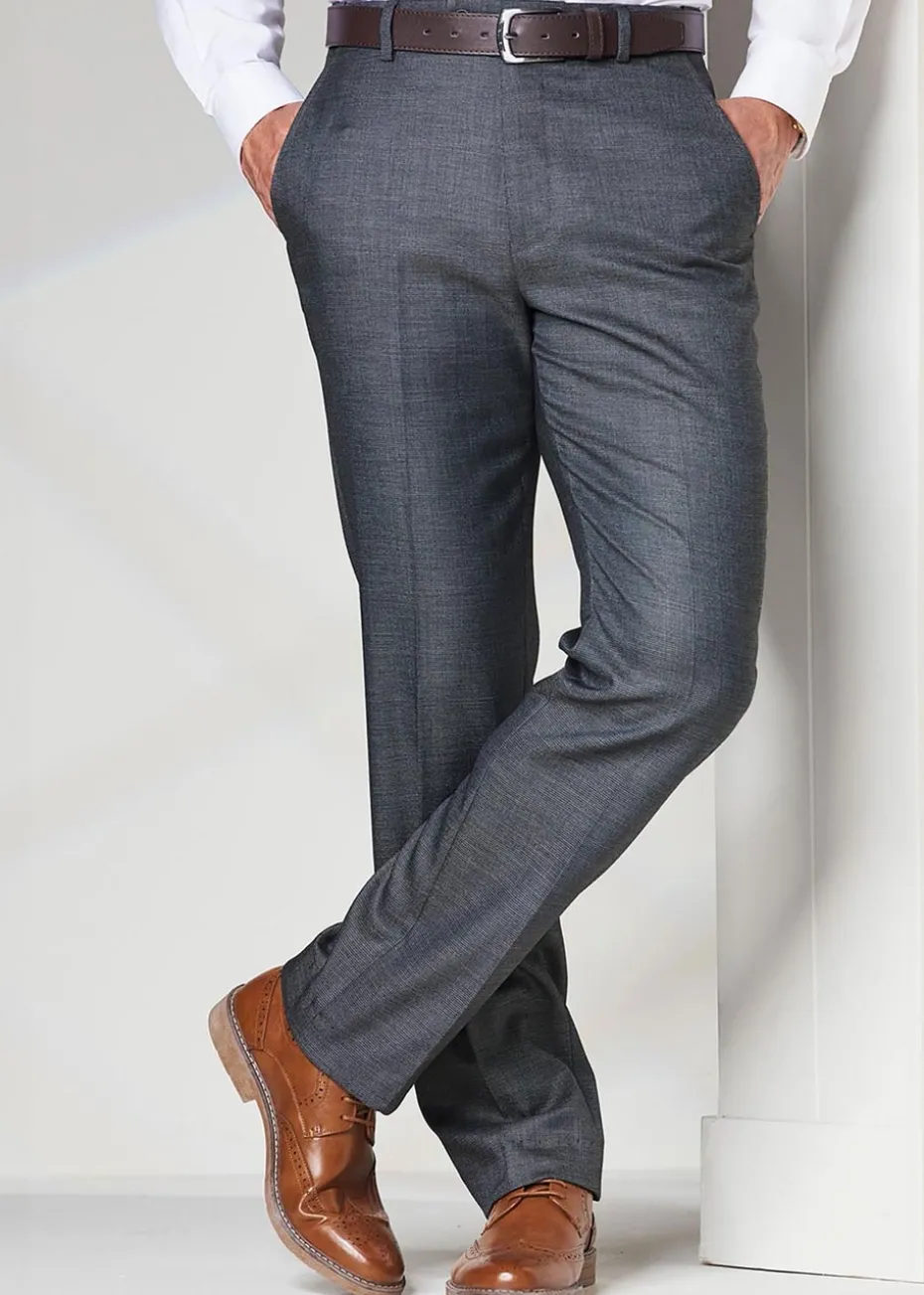 Cotton Traders Pale Blue Flat Front Stretch Smart Check Trousers