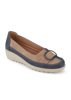 Cotton Traders Pale Navy Soft Step Contrast Buckle Shoes