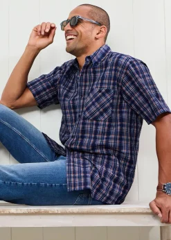 Cotton Traders Pastel Blue Check Seersucker Shirt