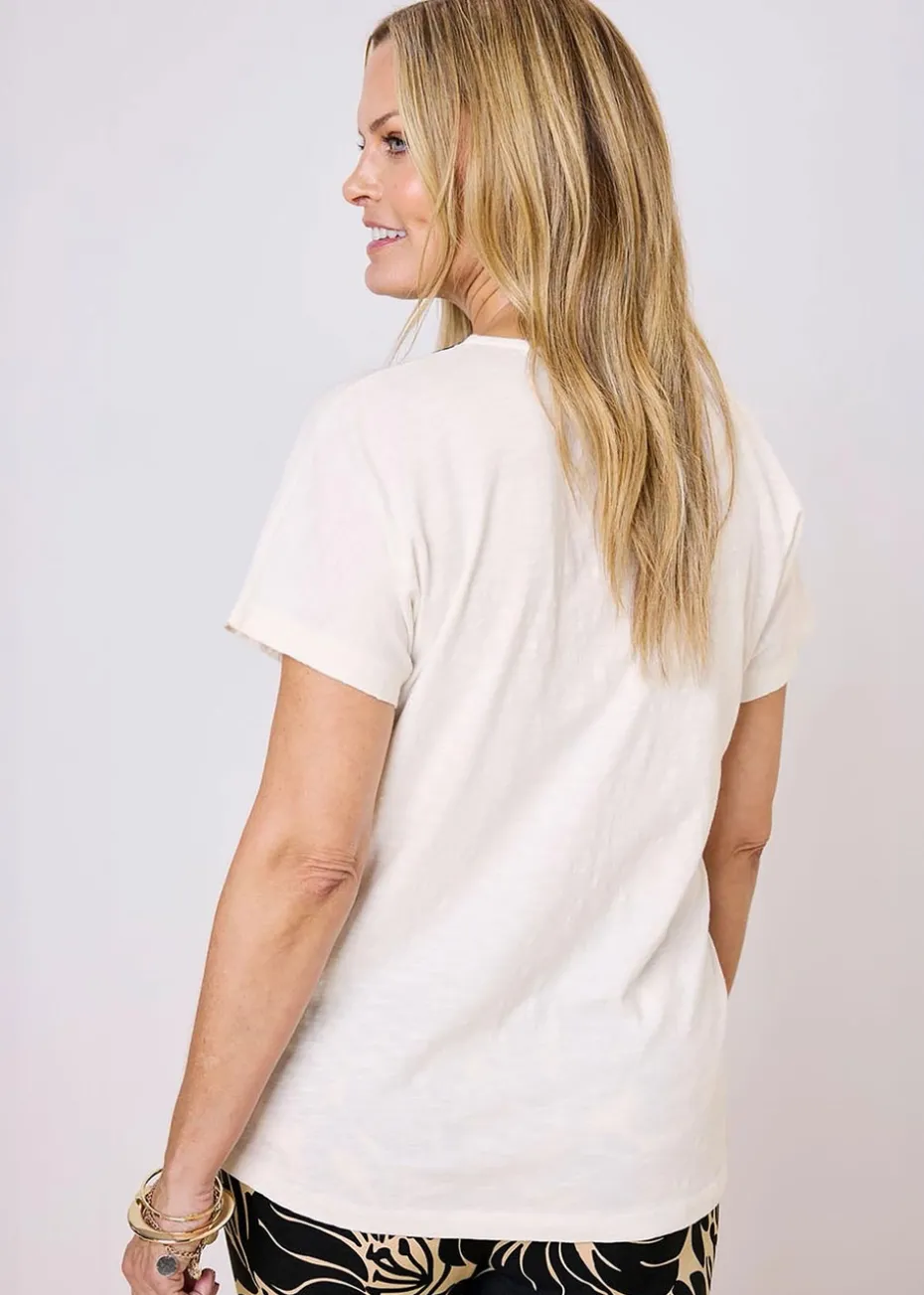 Cotton Traders Warm Cream Embroidered T Shirt