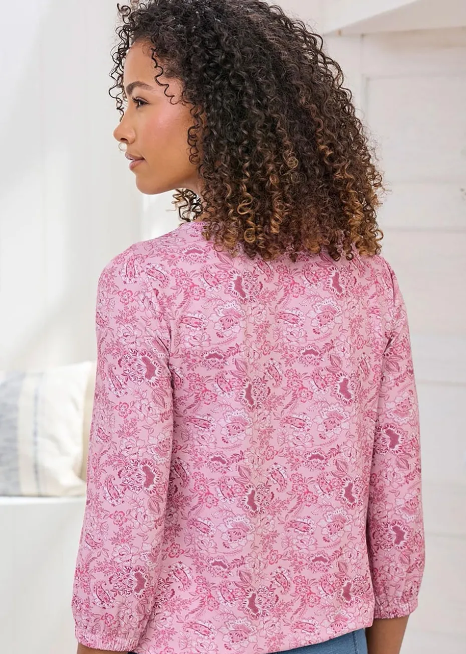 Cotton Traders Washed Pink Print Bubble Hem Top