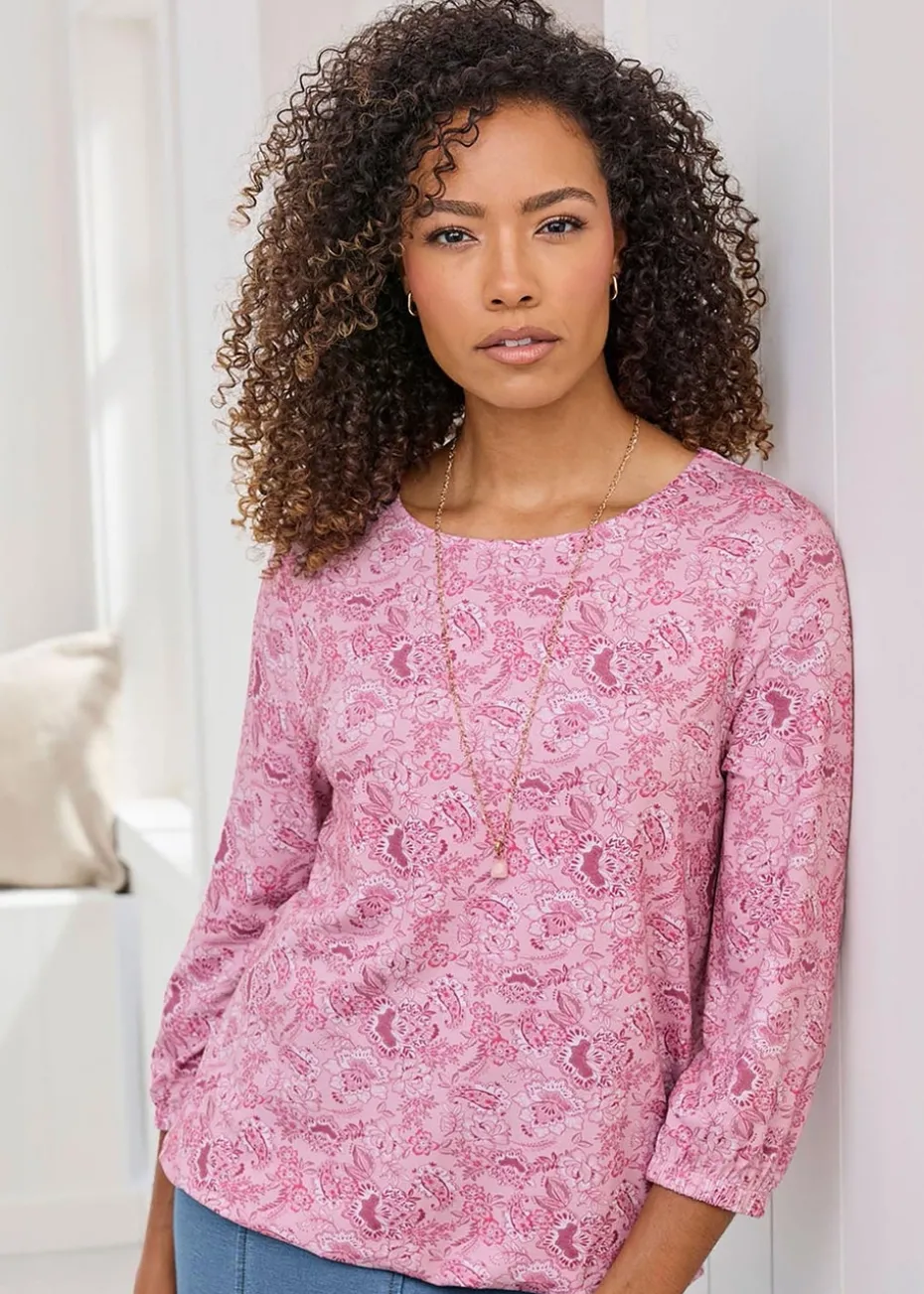 Cotton Traders Washed Pink Print Bubble Hem Top