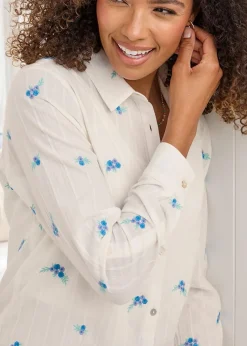 Cotton Traders White Embroidered Shirt