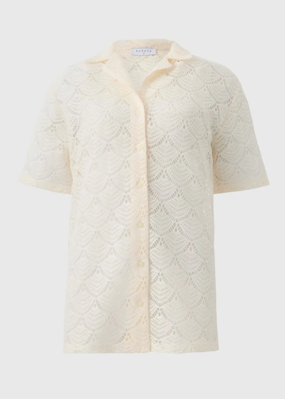 Cream Crochet Shirt Top
