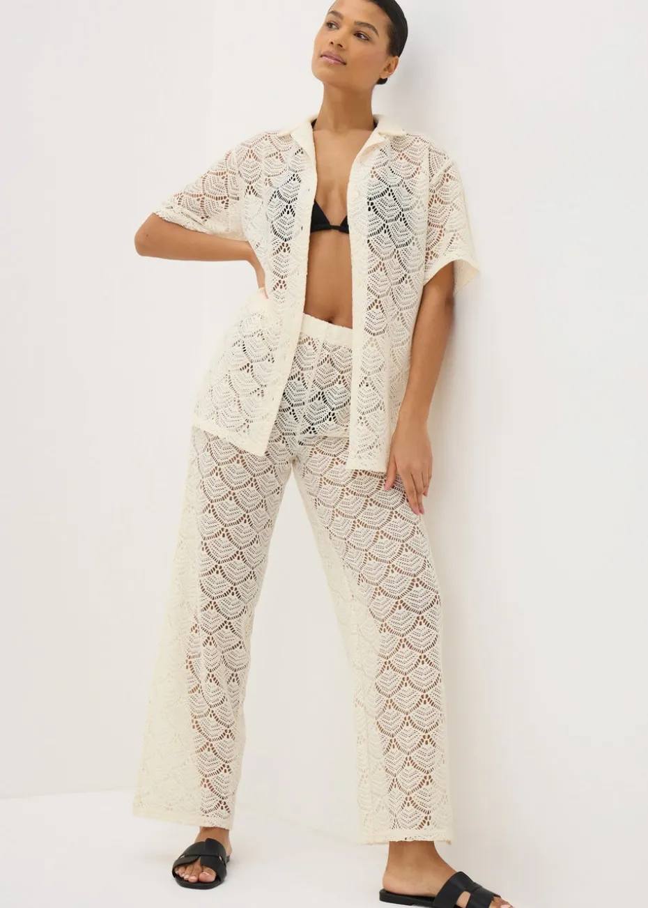 Cream Crochet Shirt Top
