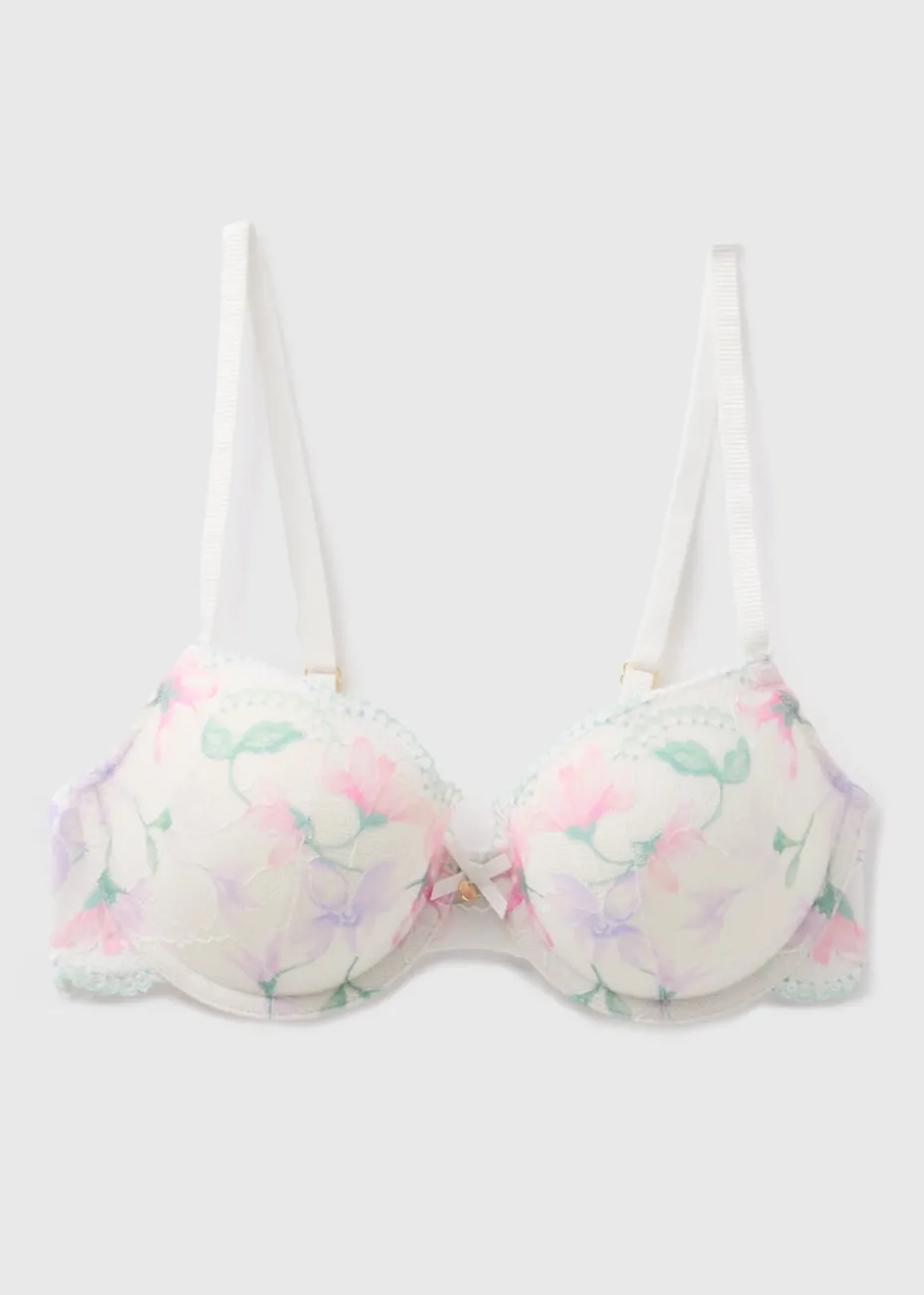 Cream Floral Bra
