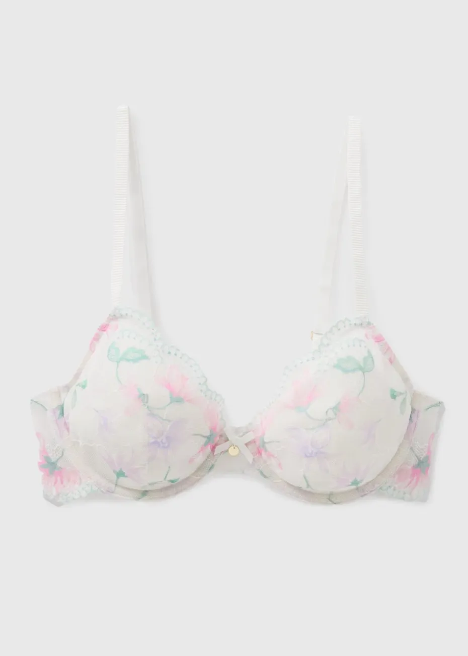 Cream Floral Non Padded Bra