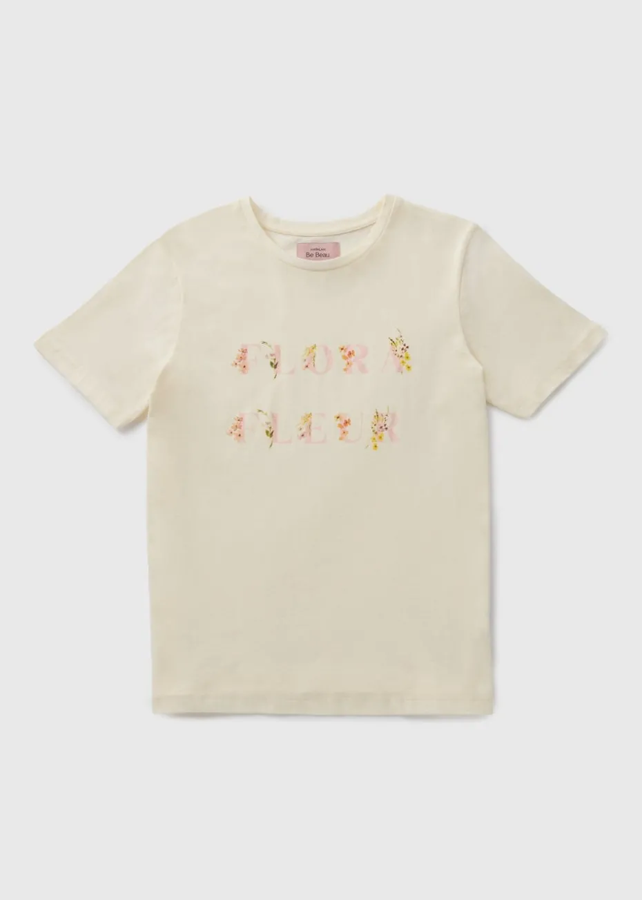 Cream Floral Slogan Pyjama Top