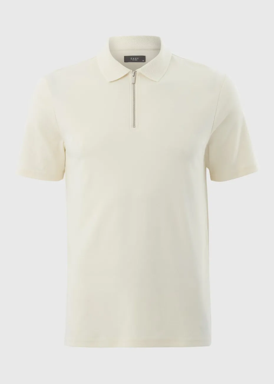 Cream Interlock 1/4 Zip Polo Shirt