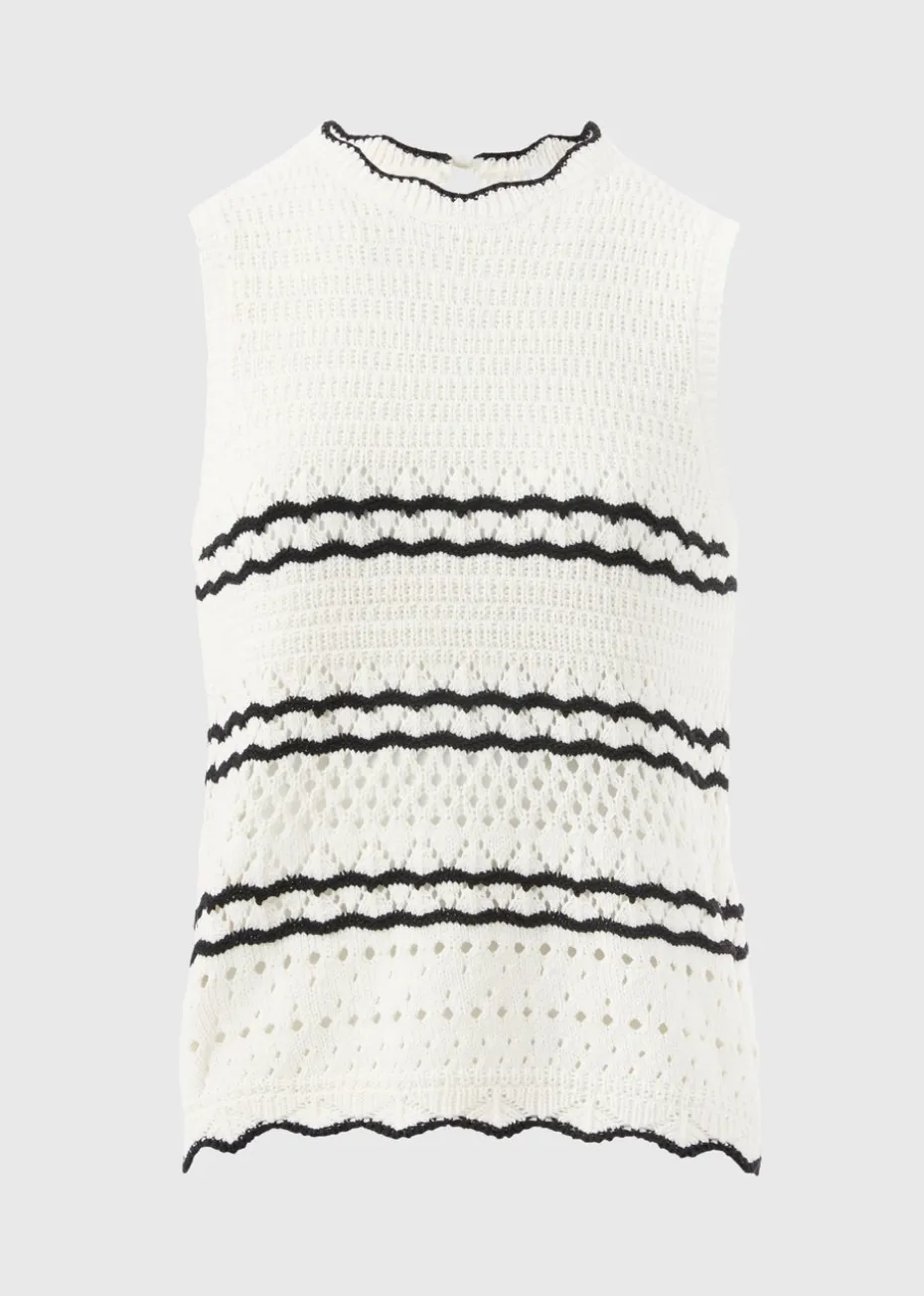 Cream Knitted Black Trimmed Vest