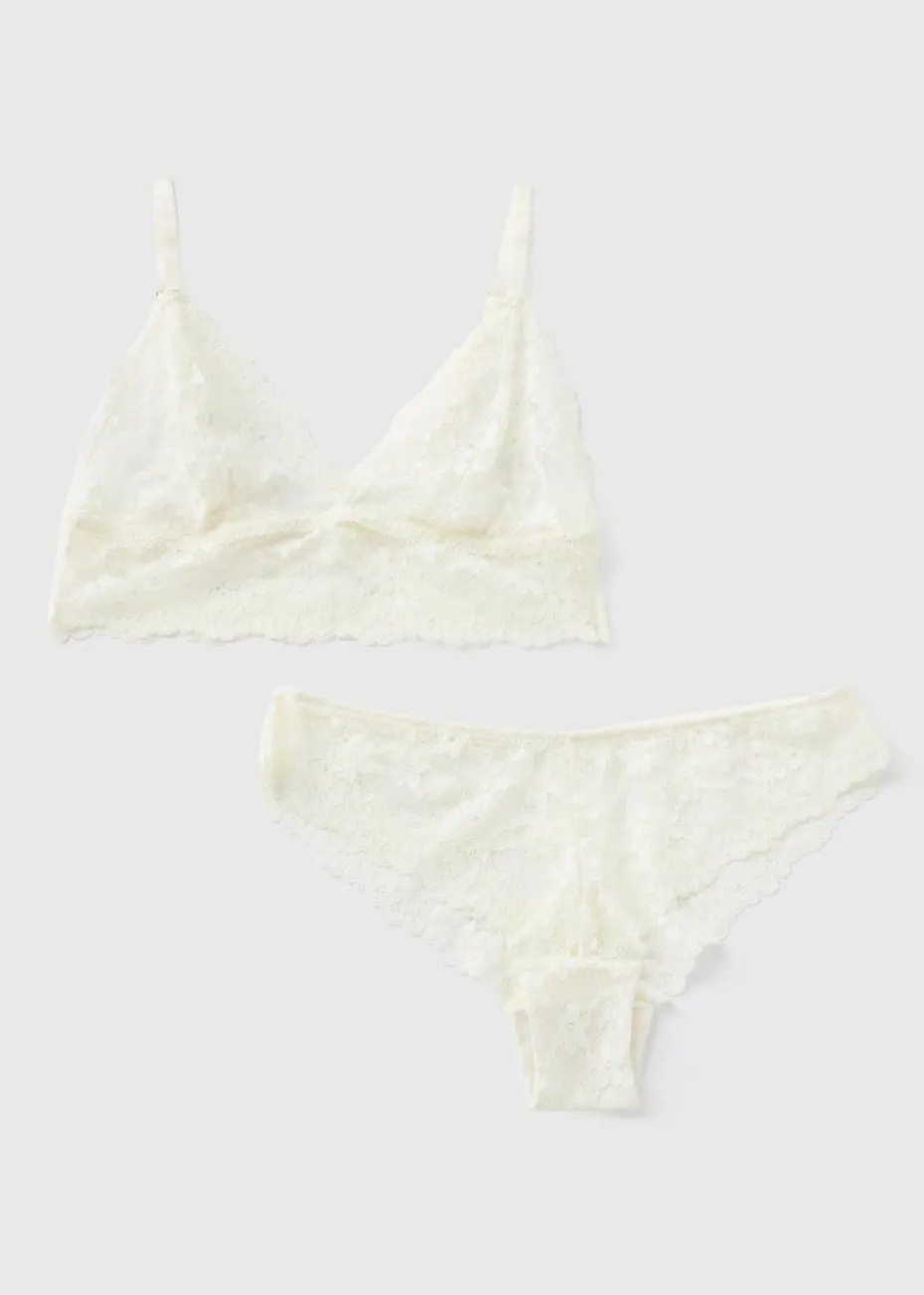 Cream Lace Bralette & Knickers Set