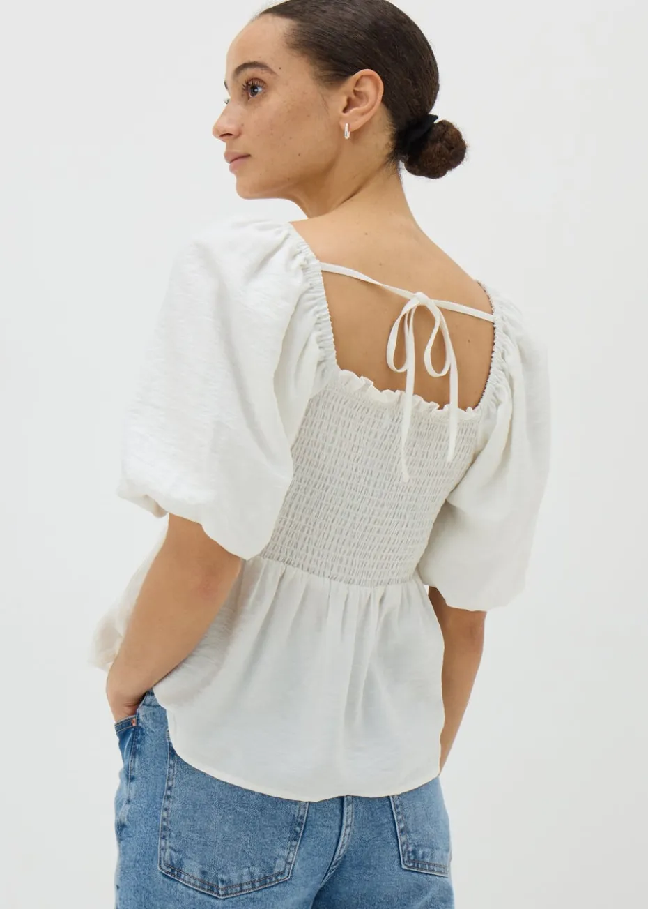Cream Shirred Tie Back Blouse