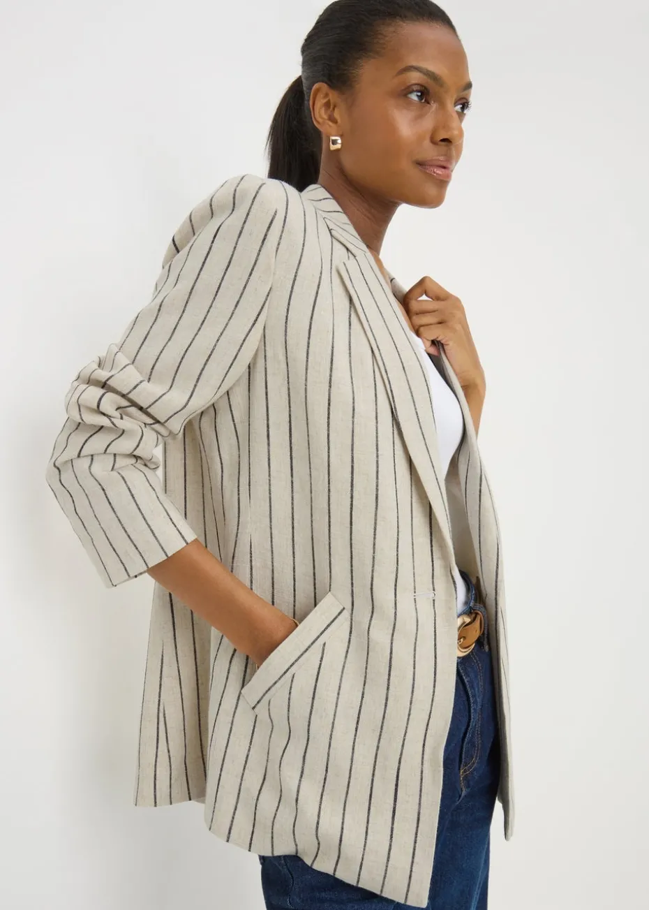 Cream Stripe Linen Blend Blazer