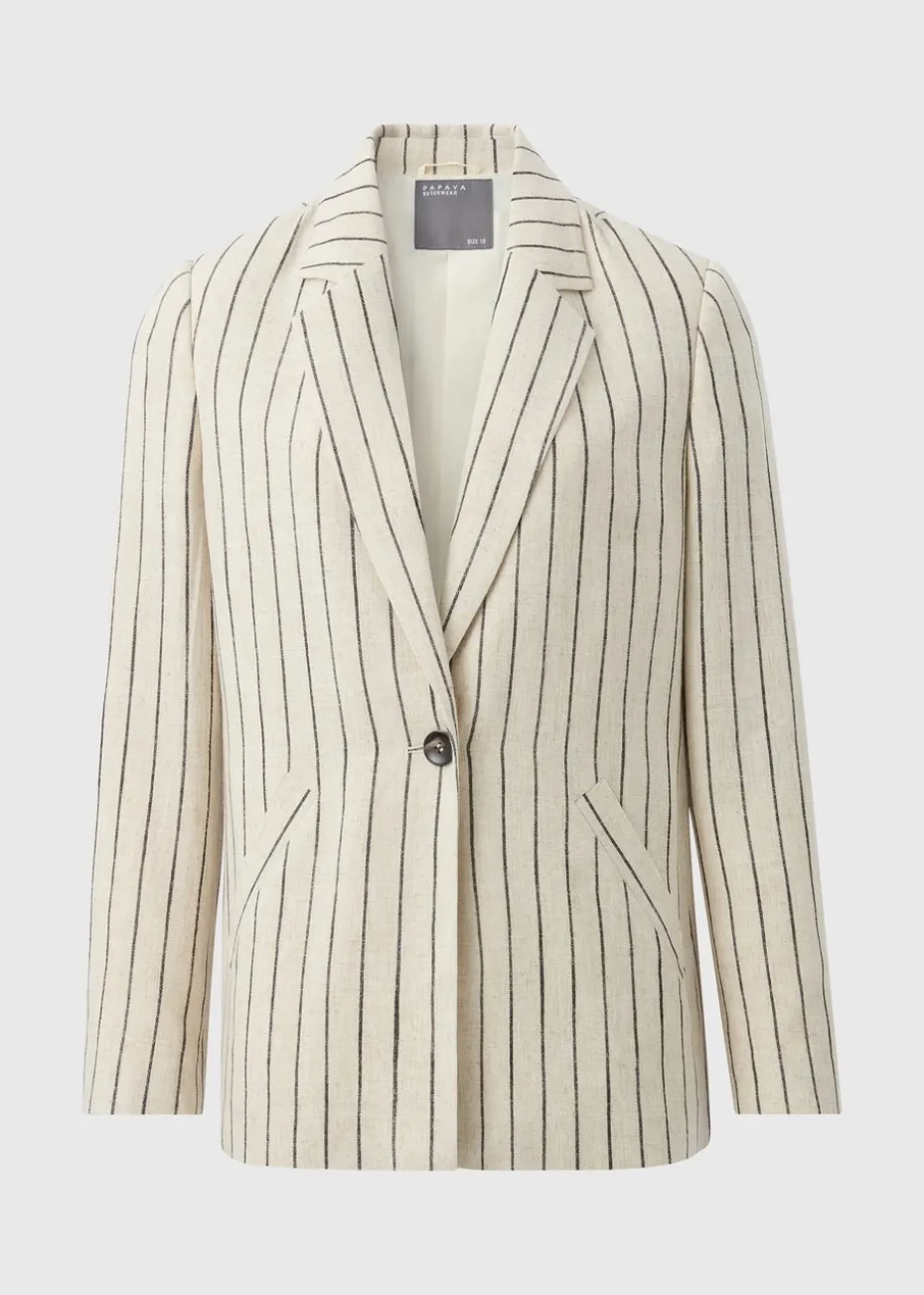 Cream Stripe Linen Blend Blazer