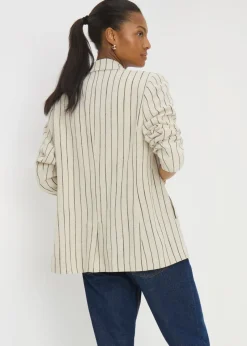 Cream Stripe Linen Blend Blazer