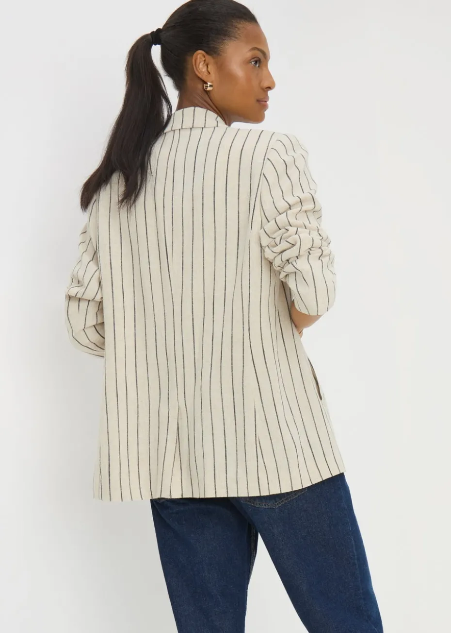 Cream Stripe Linen Blend Blazer