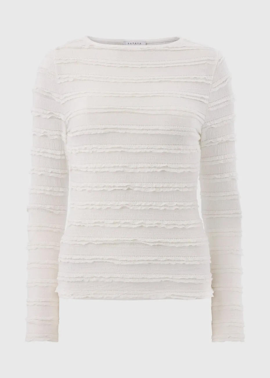 Cream Textured Long Sleeve Top