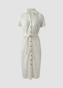 Cream Textured Shirt Midi Dress
