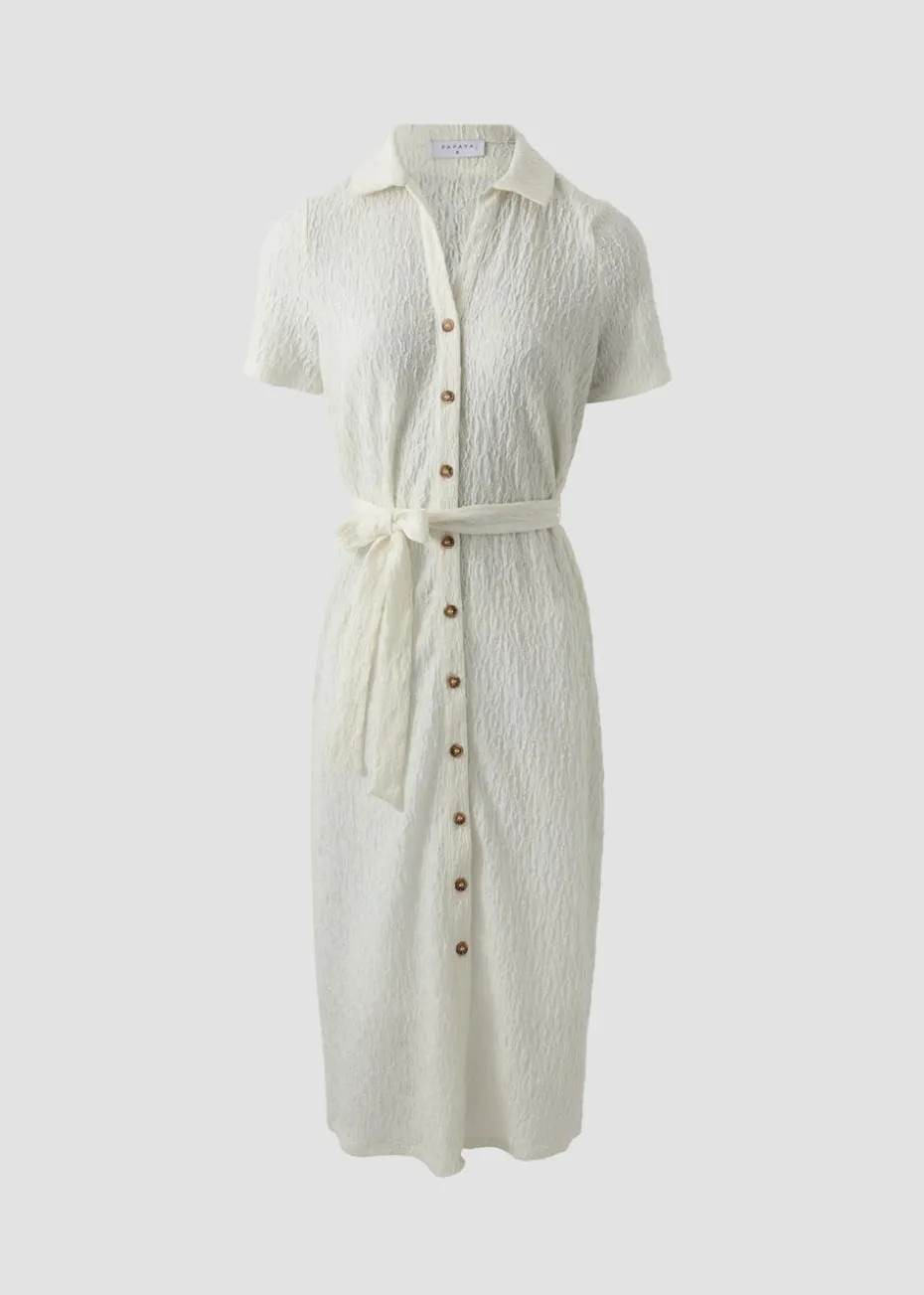 Cream Textured Shirt Midi Dress