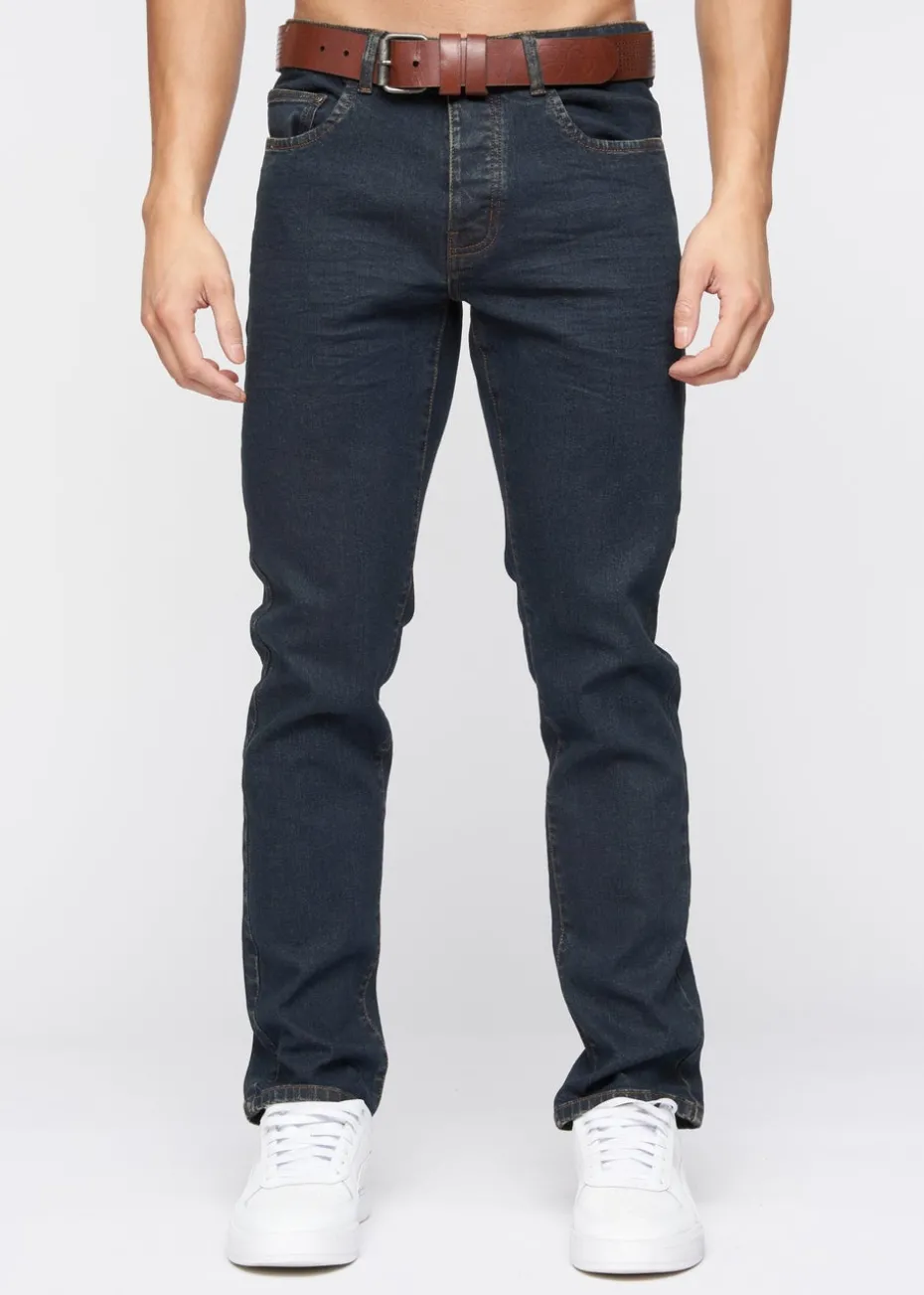 Crosshatch Navy Wash Farrowed PU Belted Jean