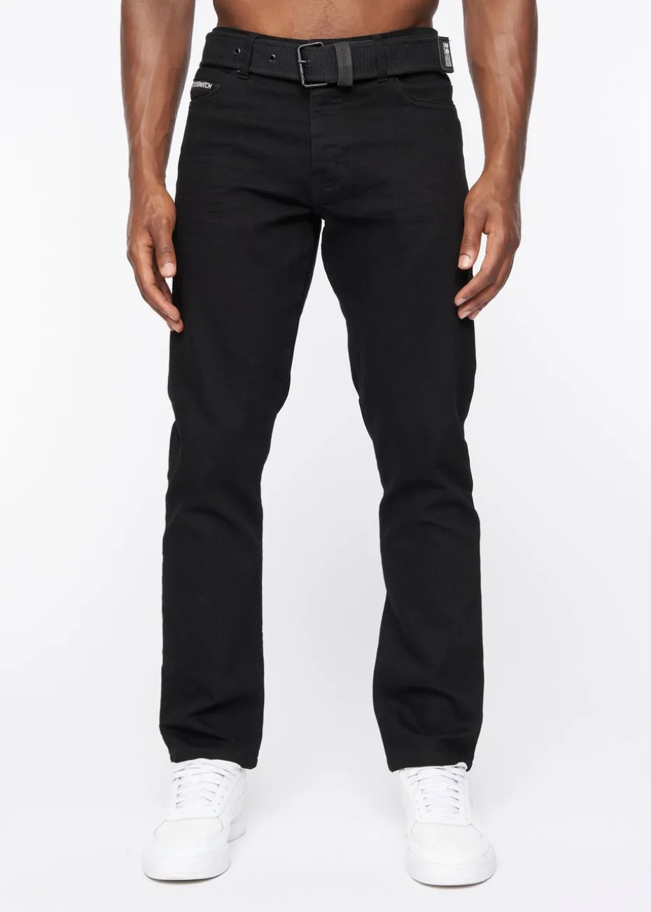 Crosshatch Solid Black Princed Belted Jean