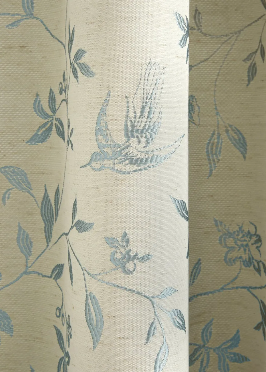 Curtina Bird Trail Jacquard Blue Pencil Pleat Curtains
