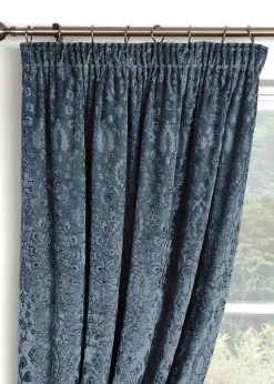 Curtina Trinity Jacquard Blue Pencil Pleat Curtains