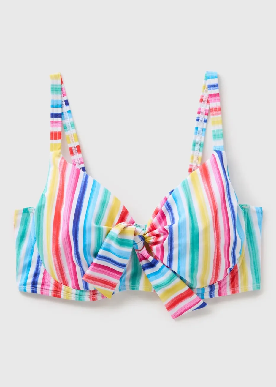 DD+ Multicolour Stripe Tie Front Bikini Top