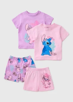 Disney Girls Pink 2 Pack Stitch Pyjama Set (1-7yrs)