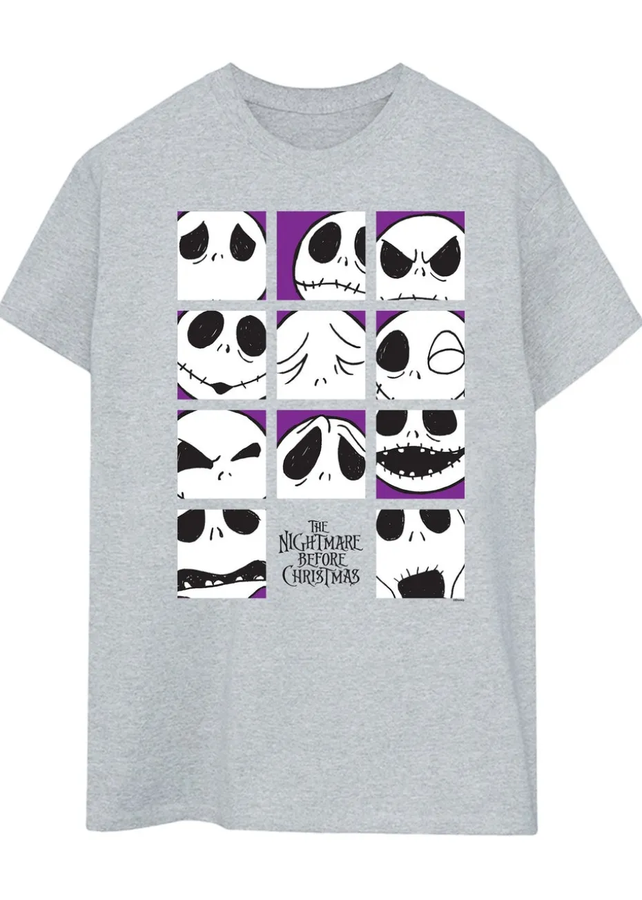 Disney The Nightmare Before Christmas Jack Faces Heather Grey Printed Boyfriend Fit T-Shirt