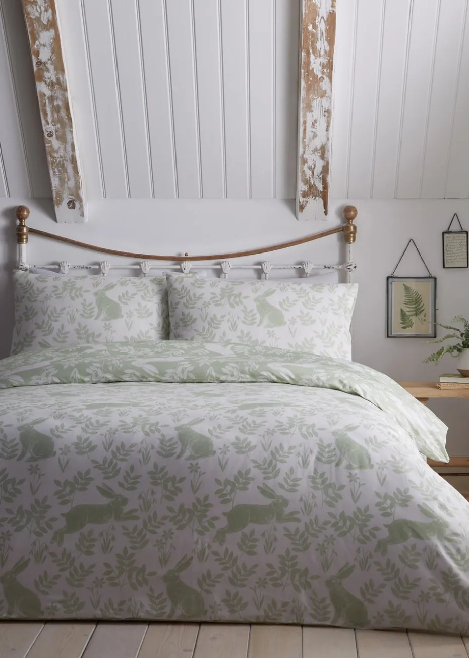 Dreams & Drapes Design Spring Rabbits Green Duvet Cover Set