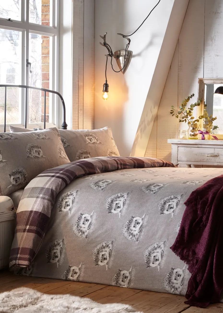 Dreams & Drapes Lodge Colville Check Brushed Cotton Purple Duvet Cover Set
