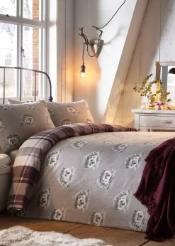 Dreams & Drapes Lodge Colville Check Brushed Cotton Purple Duvet Cover Set
