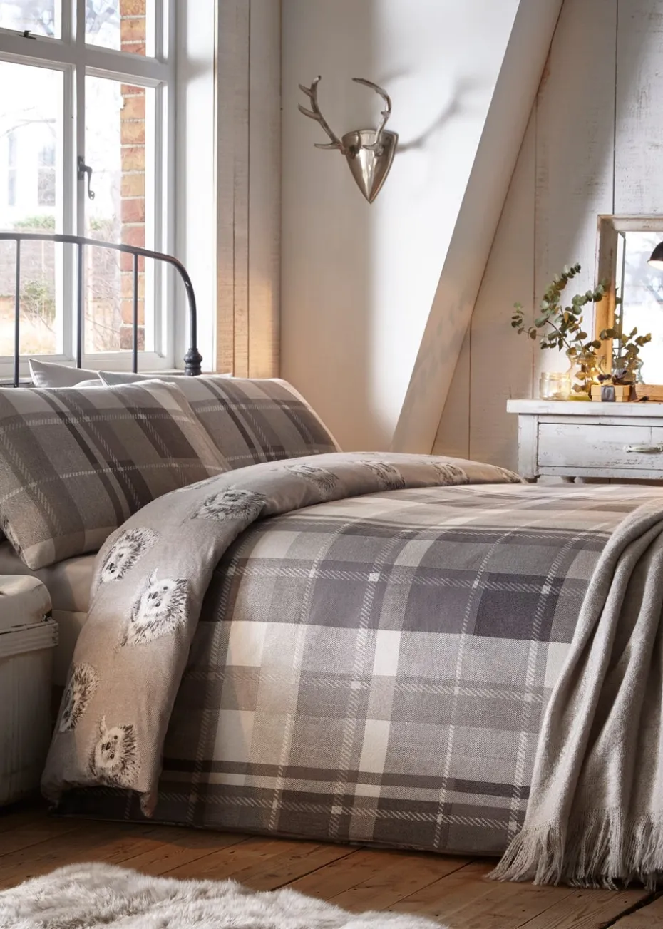 Dreams & Drapes Lodge Colville Check Brushed Cotton Grey Duvet Cover Set