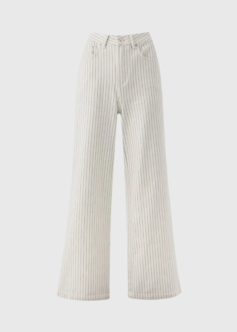 Ecru Stripe Wide Leg Jeans