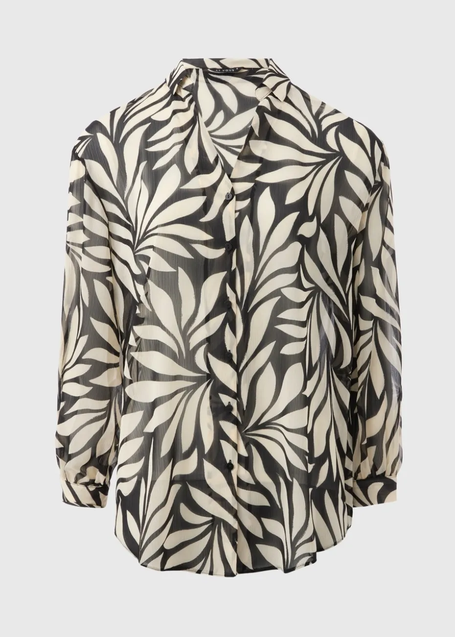 Et Vous Black Mono Palm V-Neck Blouse
