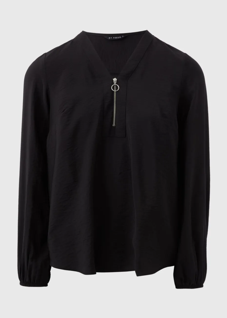 Et Vous Black Zip Front Blouse