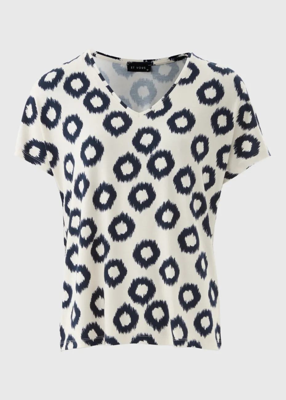 Et Vous Cream Scratch Print V Neck T-Shirt