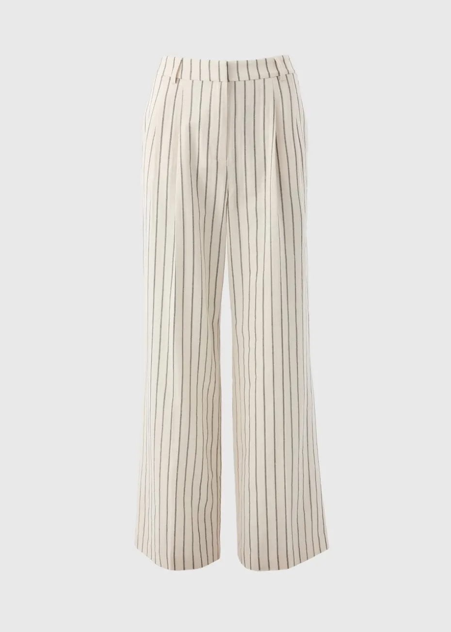 Et Vous Ivory Striped Linen Blend Wide Leg Trousers